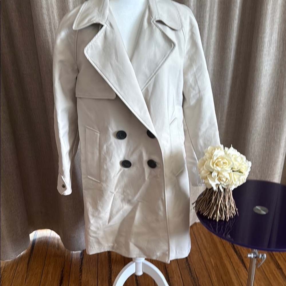 Elegant Cream Double-Breasted Women's Coat